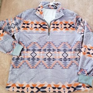 Men's 1/4 zip fleece pullover, Aztec print, banded wrist